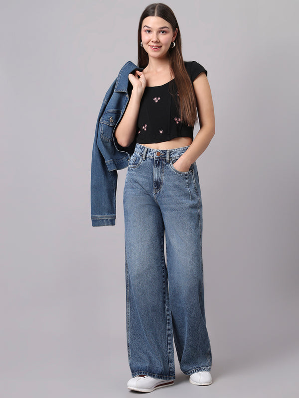 TARAMA Women Wide Leg High-Rise Light Blue Jeans