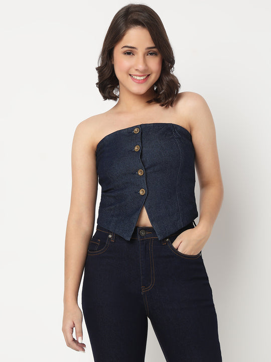 TARAMA Stretchable Women's Dark Blue Denim Corset Top