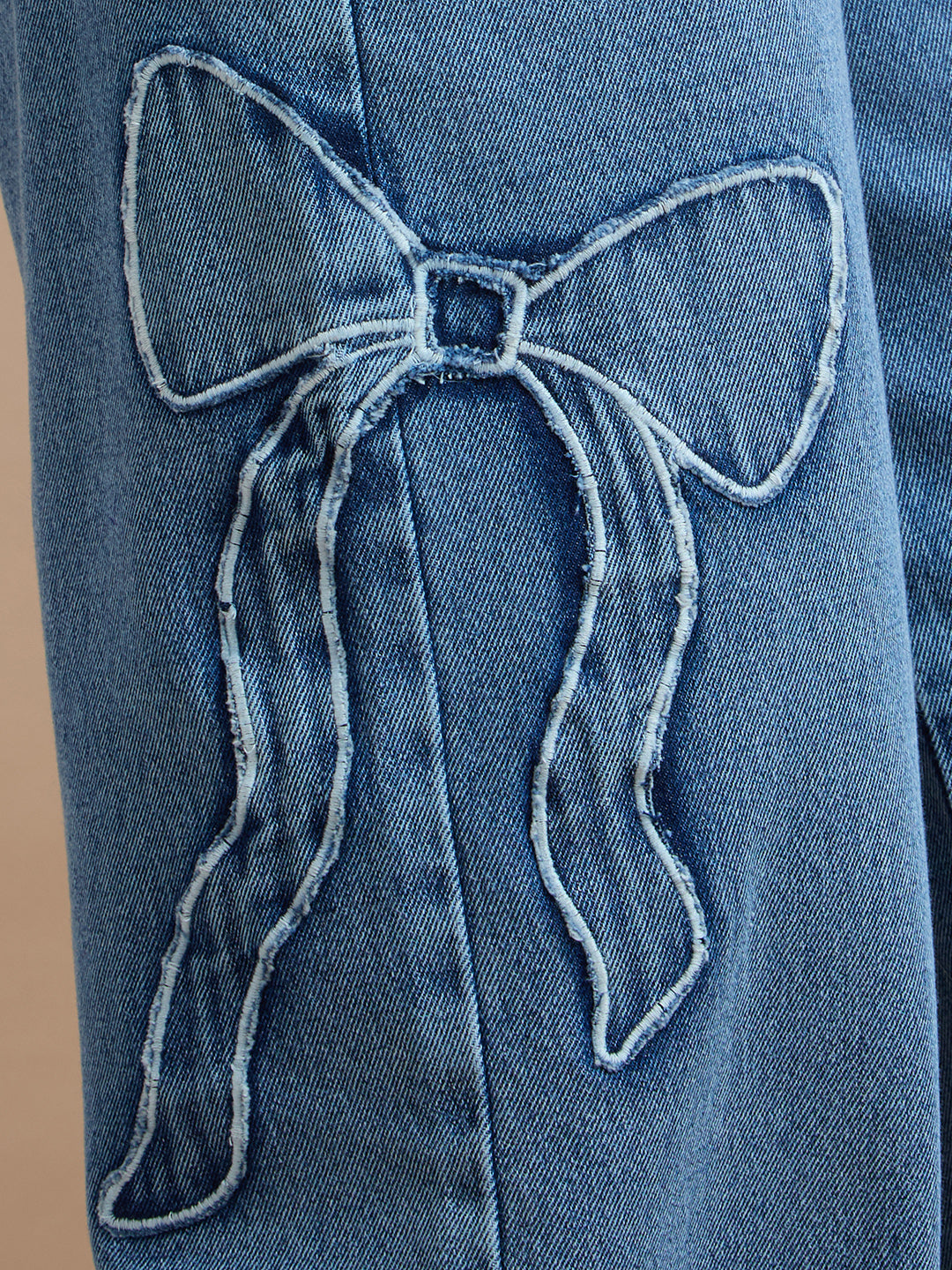 TARAMA Bow Appliqué High-Waist Wide-Leg Denim Jeans