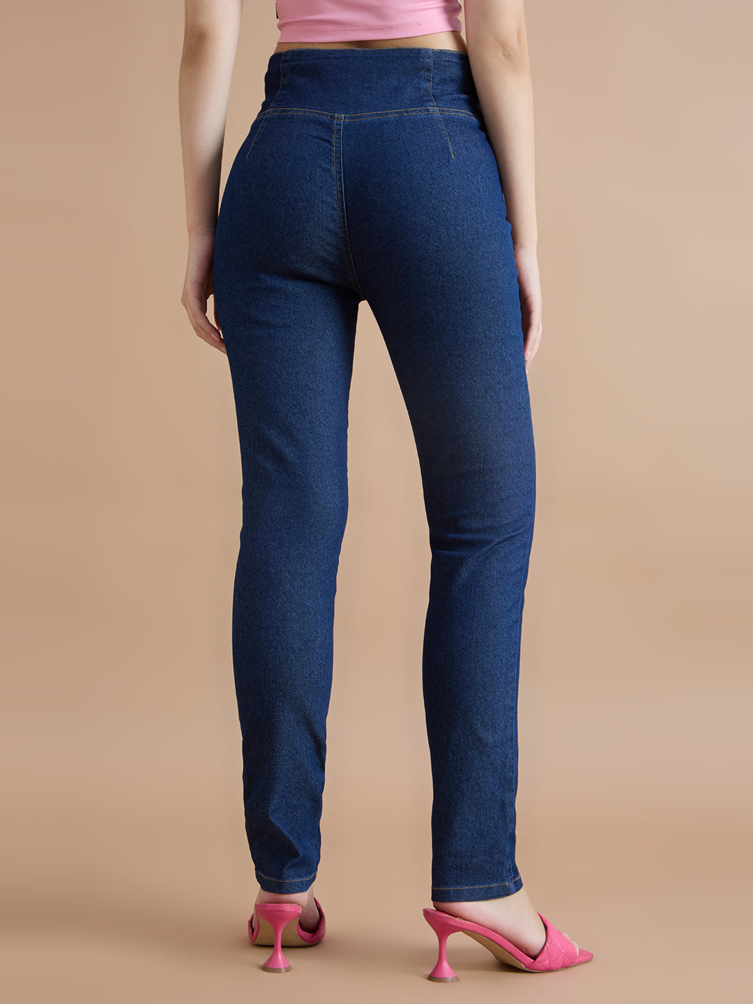 TAARAMA Pull On Criss-Cross Mid Waist Skinny Denim jeans