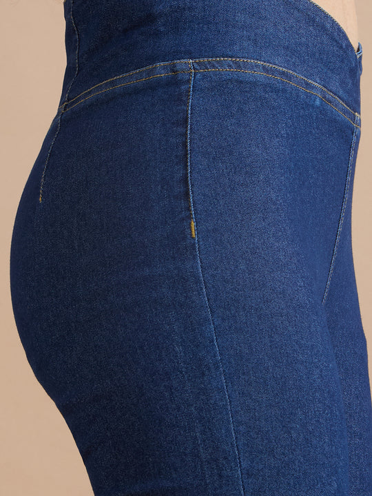 TAARAMA Pull On Criss-Cross Mid Waist Skinny Denim jeans