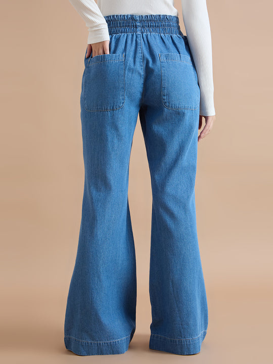 TARAMA Classic Blue Pull-On Flare Fit Jeans