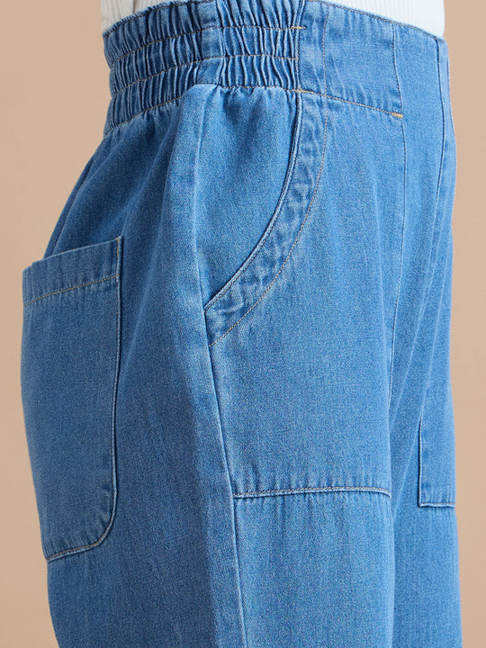 TARAMA Classic Blue Pull-On Flare Fit Jeans