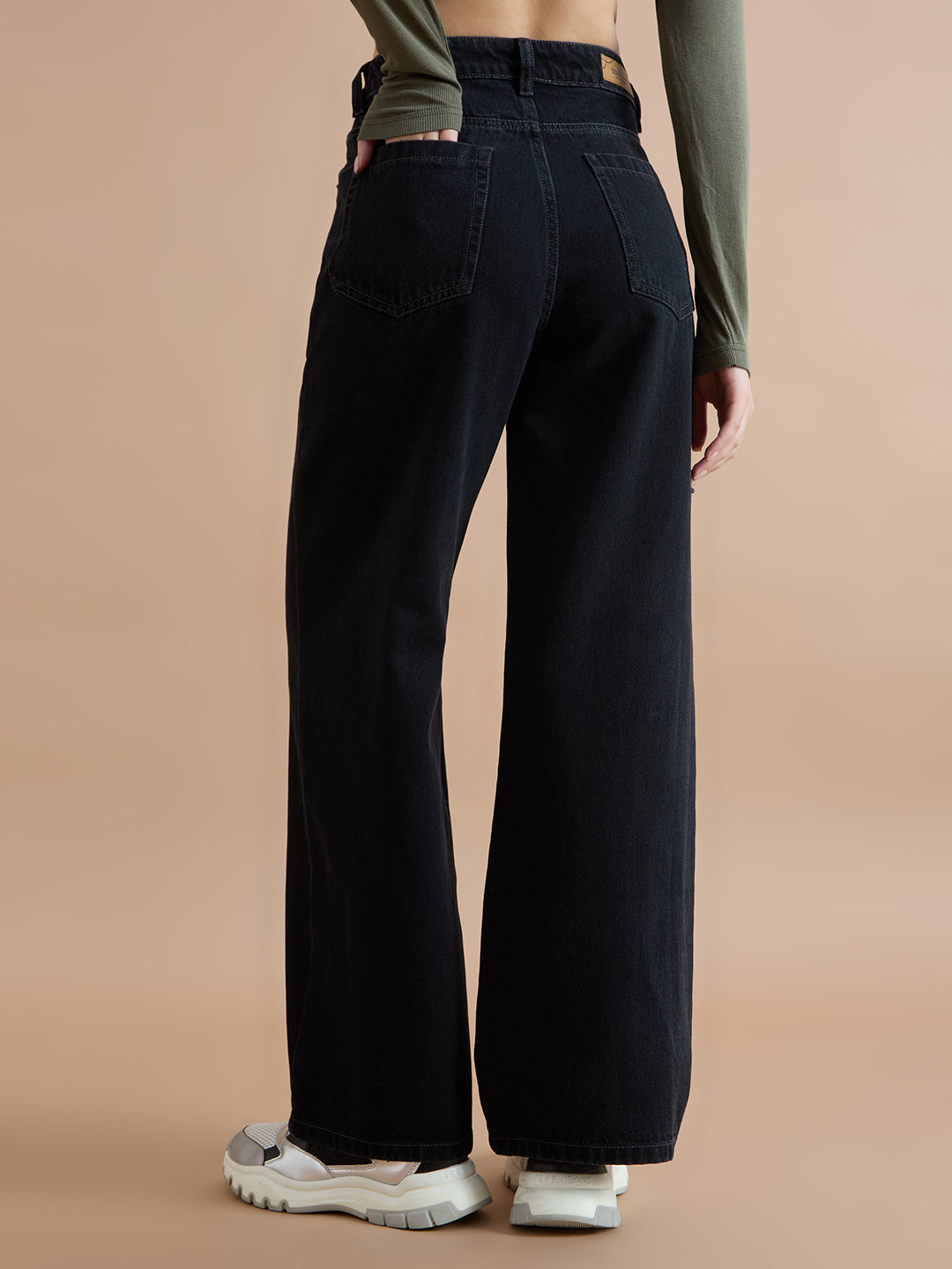 TARAMA High Rise Wide Leg Jeans with Butterfly Embroidery