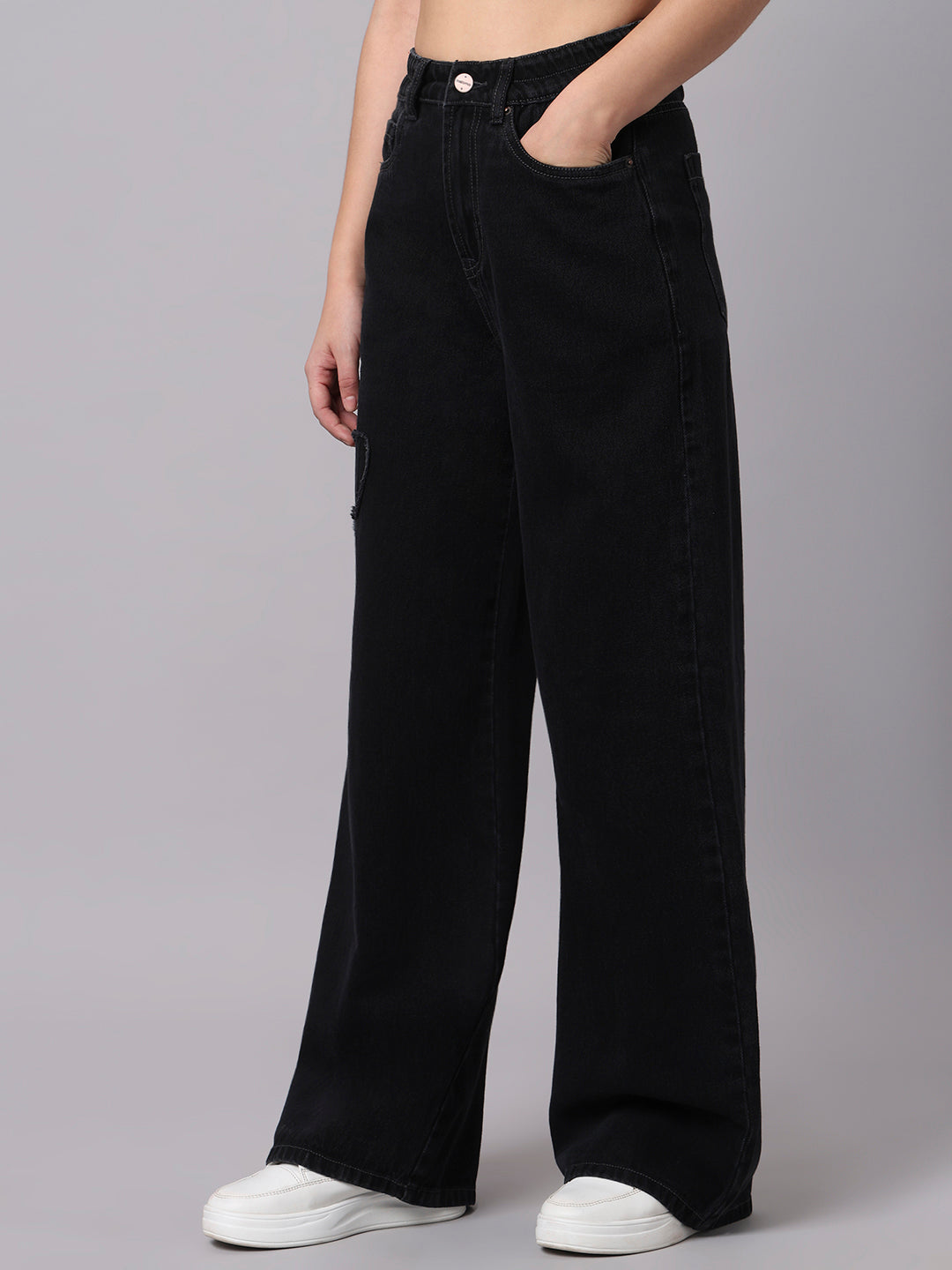 TARAMA Bow Appliqué High-Waist Wide-Leg Denim Jeans
