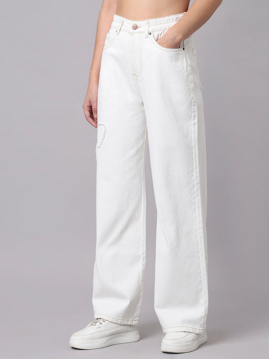 TARAMA Bow Appliqué High-Waist Wide-Leg Denim Jeans