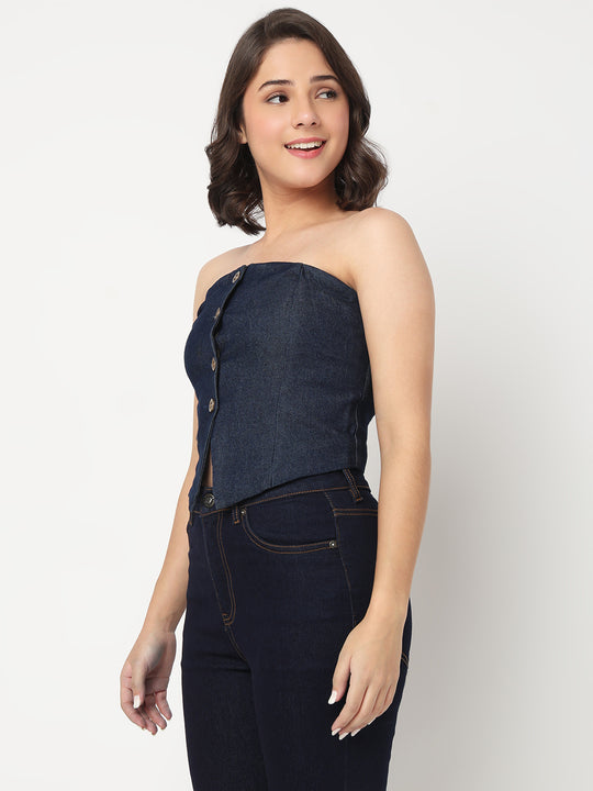 TARAMA Stretchable Women's Dark Blue Denim Corset Top