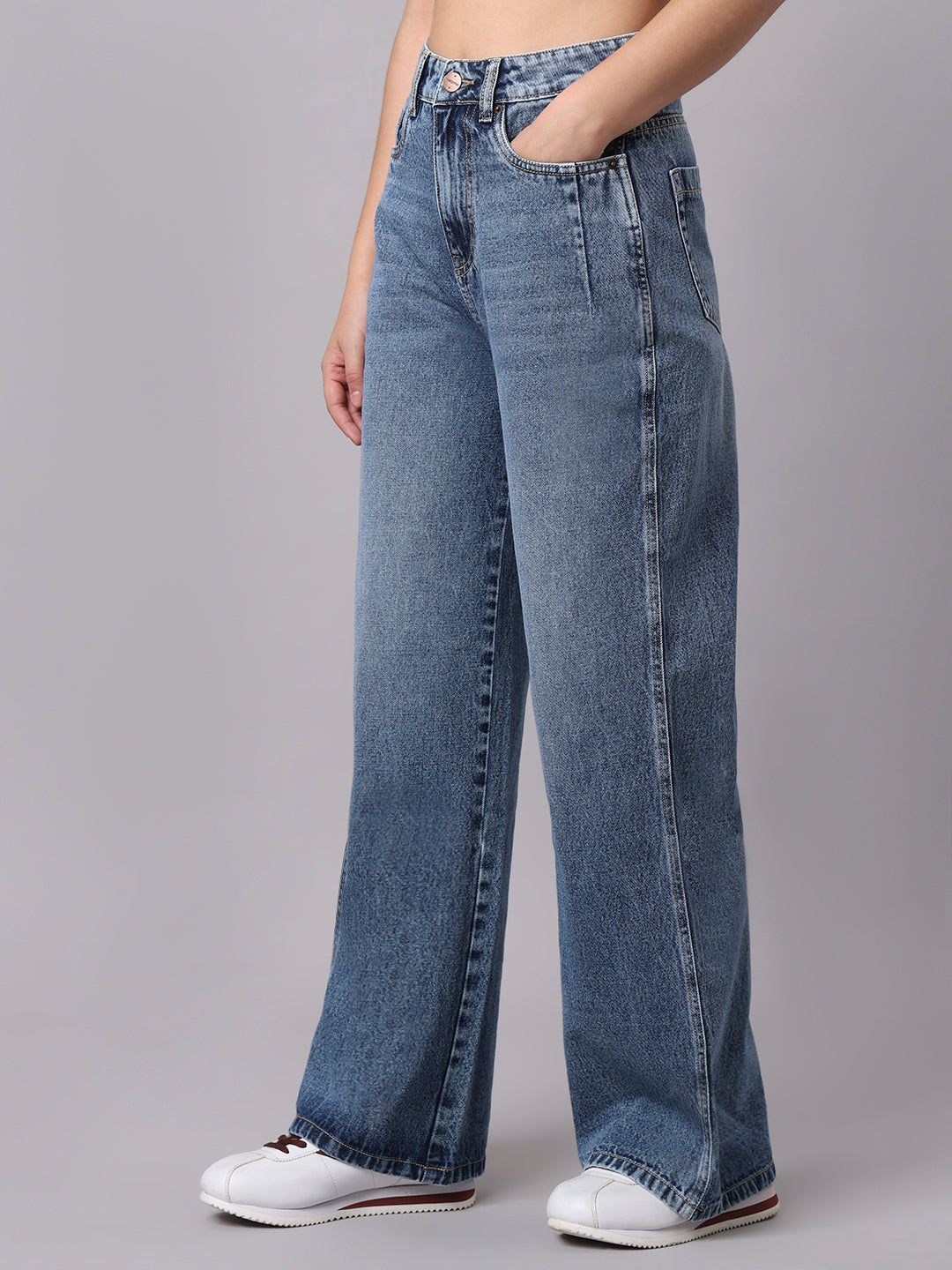 TARAMA Women Wide Leg High-Rise Light Blue Jeans