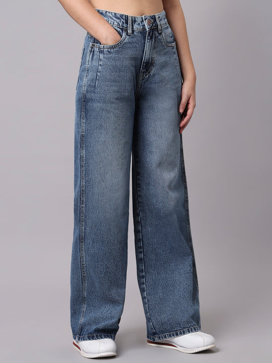 TARAMA Women Wide Leg High-Rise Light Blue Jeans