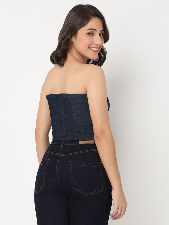 TARAMA Stretchable Women's Dark Blue Denim Corset Top