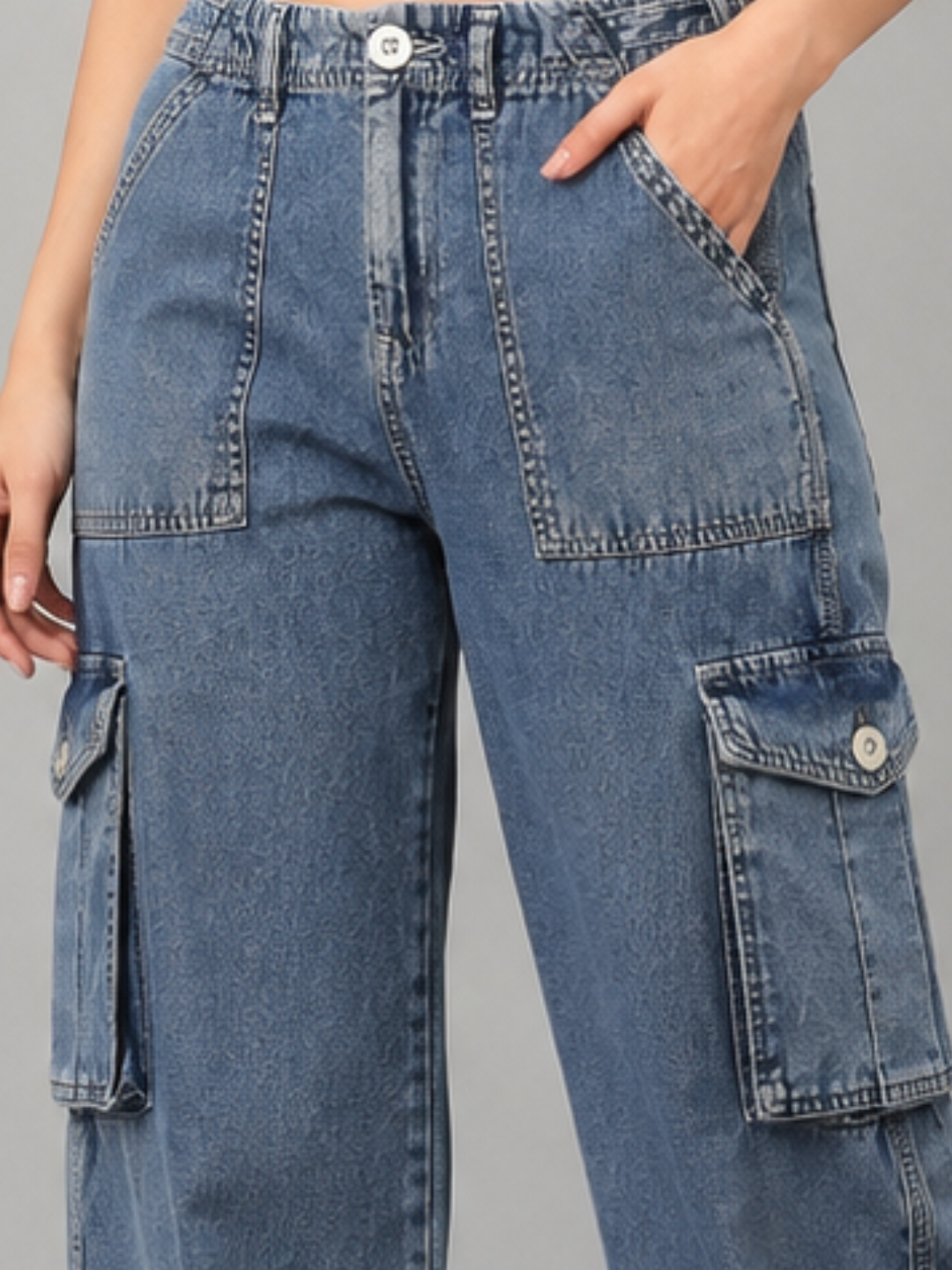 Adjustable Hem Wide Leg Cargo Jeans