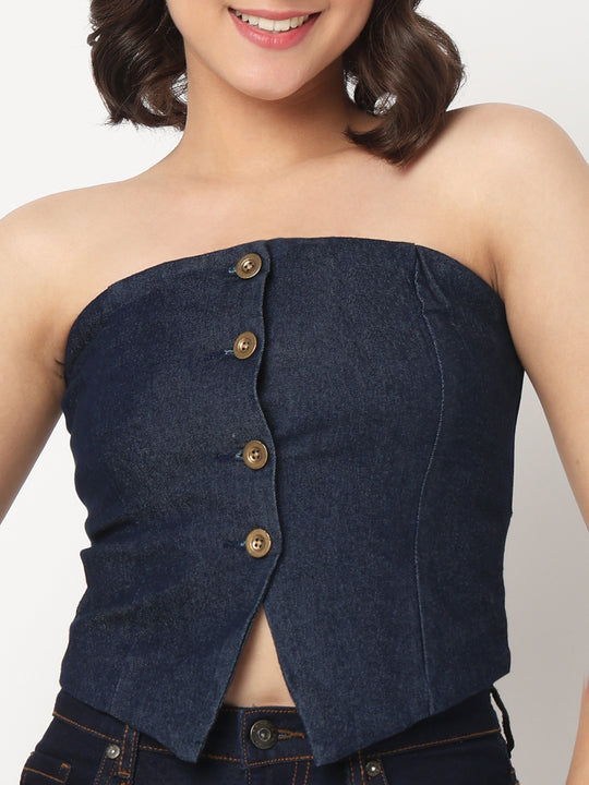 TARAMA Stretchable Women's Dark Blue Denim Corset Top