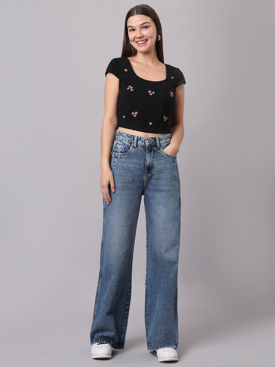 TARAMA Women Wide Leg High-Rise Light Blue Jeans