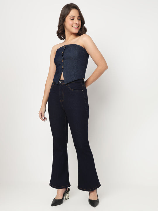 TARAMA Stretchable Women's Dark Blue Denim Corset Top