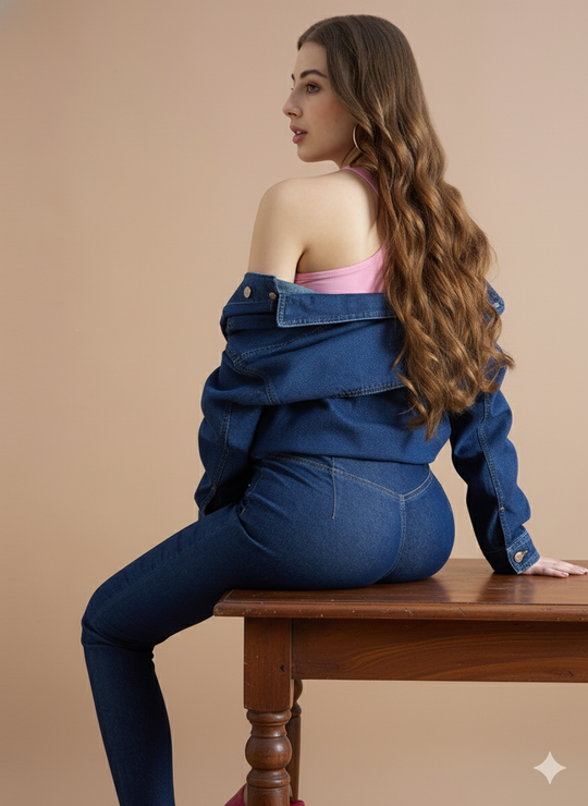 TAARAMA Pull On Criss-Cross Mid Waist Skinny Denim jeans