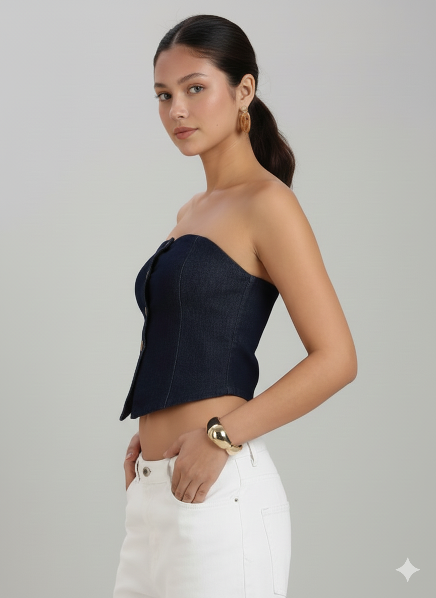 TARAMA Stretchable Women's Dark Blue Denim Corset Top