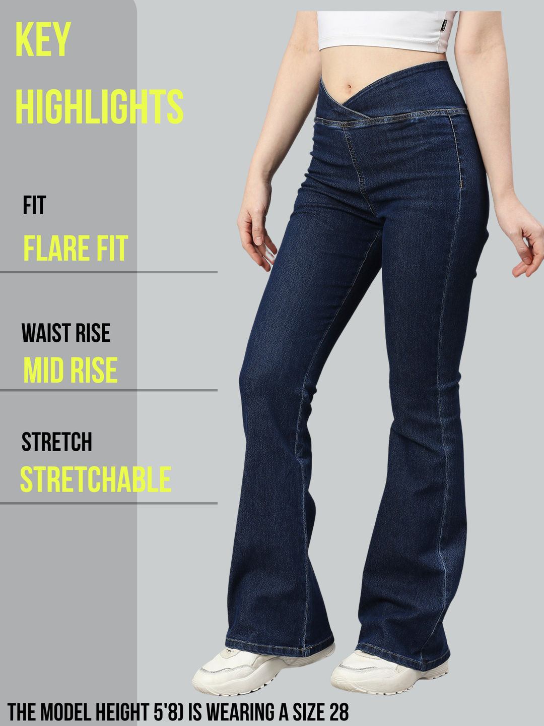 TARAMA Mid Rise Pull On Crossover Waist Flared stretchable Jeans