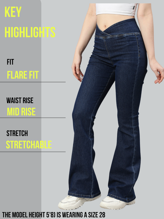 TARAMA Mid Rise Pull On Crossover Waist Flared stretchable Jeans
