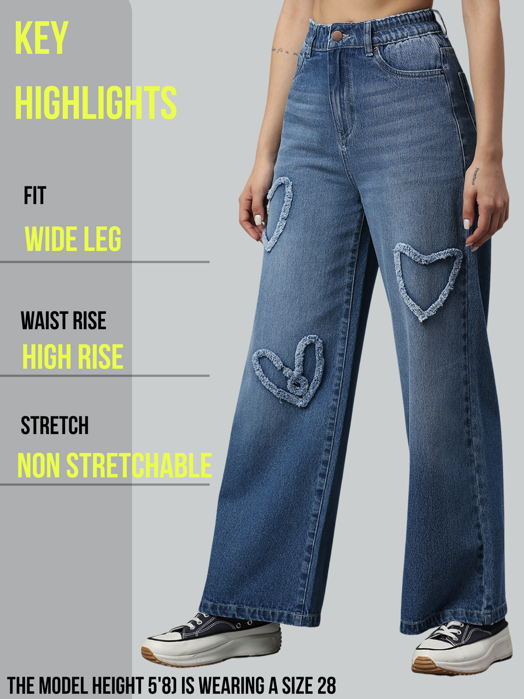 TARAMA High Rise Wide Leg Distressed Heart Jeans