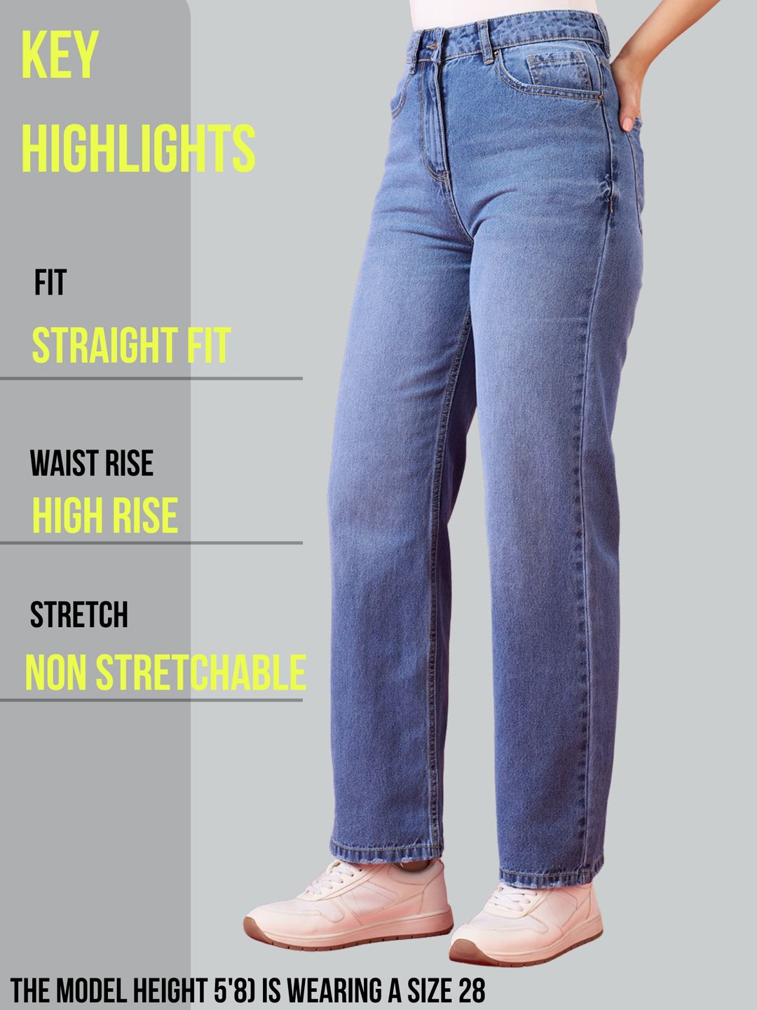 TARAMA High Rise Straight Fit Rigid Denim Jeans