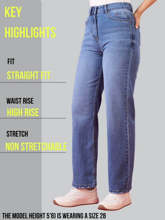 TARAMA High Rise Straight Fit Rigid Denim Jeans