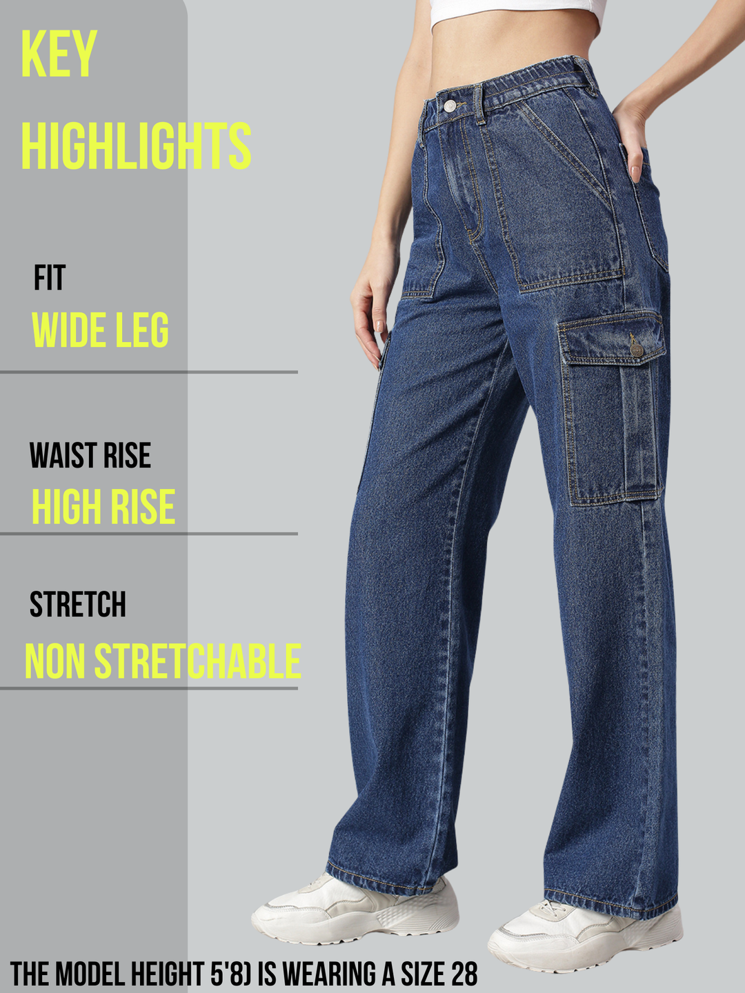 TARAMA High-Waist Cargo Denim – Cool Utility Fit