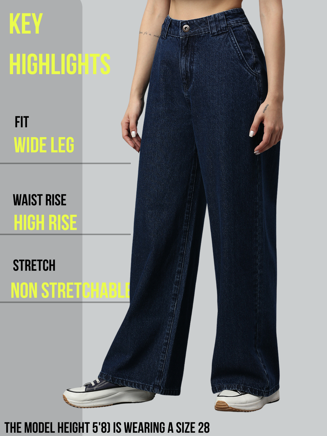 TARAMA High-Rise Dark Wash Wide-Leg Denim