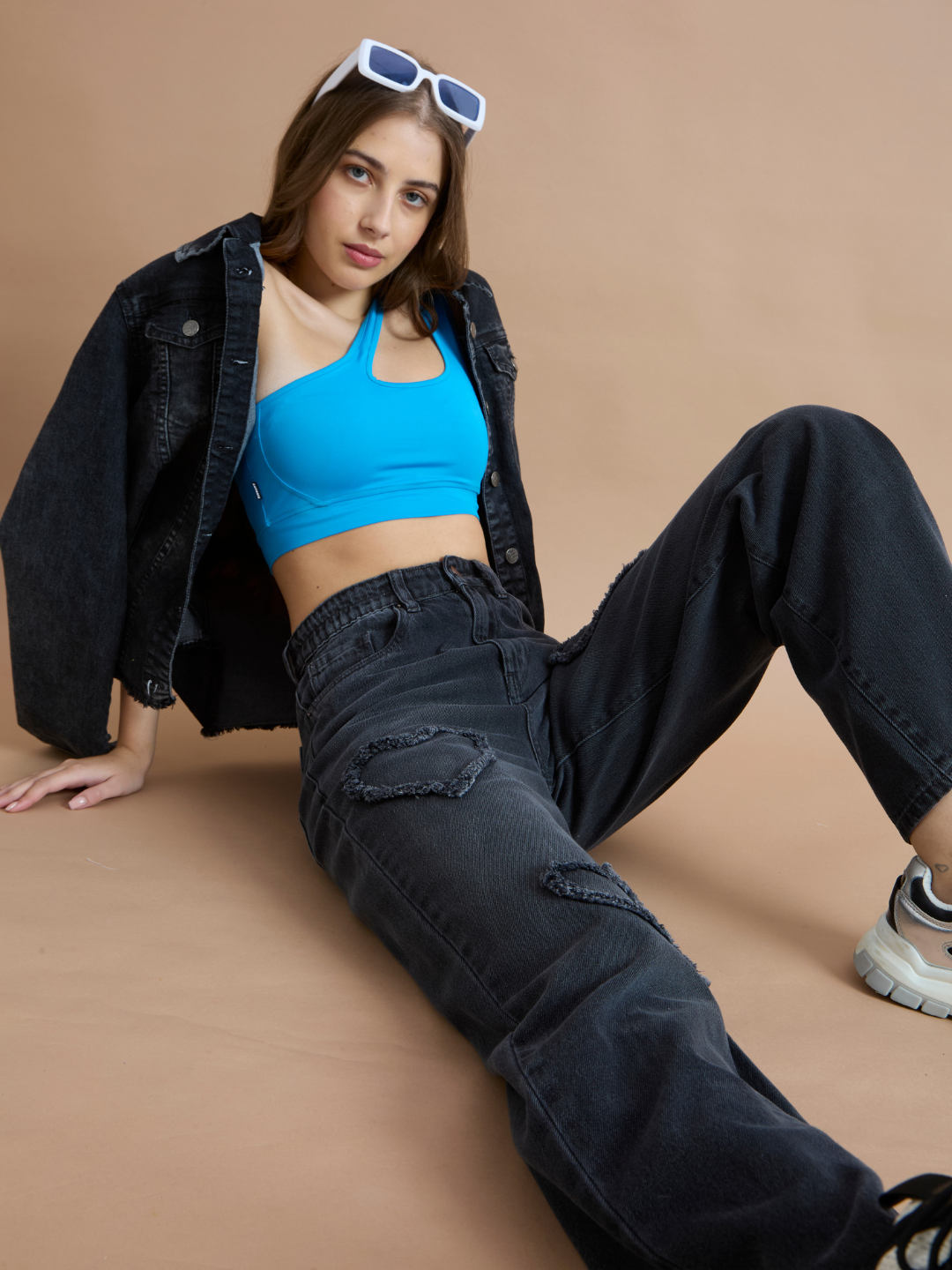 TARAMA High Rise Wide Leg Distressed Heart Jeans
