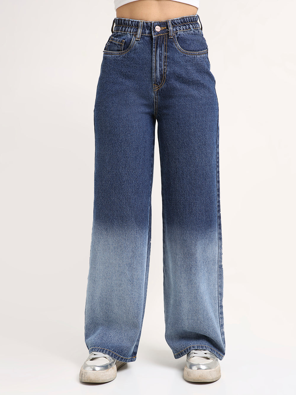 TARAMA Women Wide Leg High-Rise ombre Wash Jeans