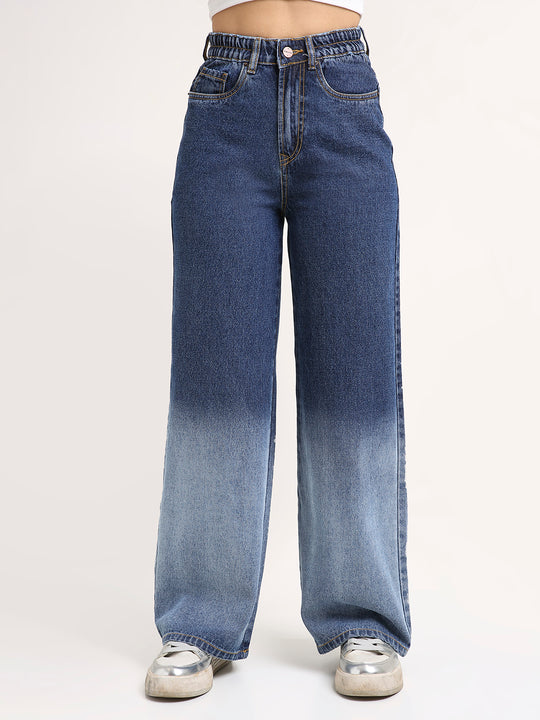 TARAMA Women Wide Leg High-Rise ombre Wash Jeans