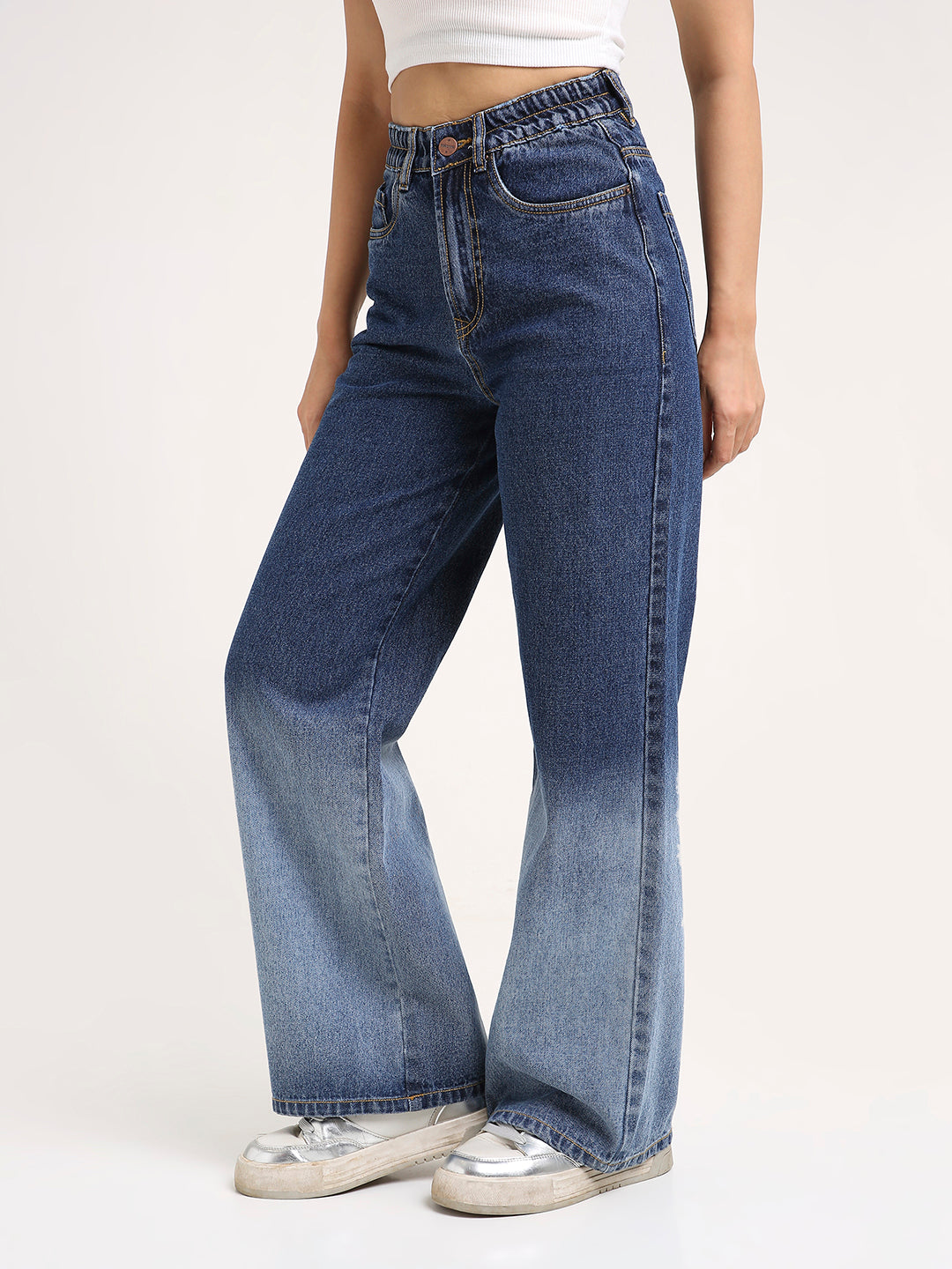TARAMA Women Wide Leg High-Rise ombre Wash Jeans