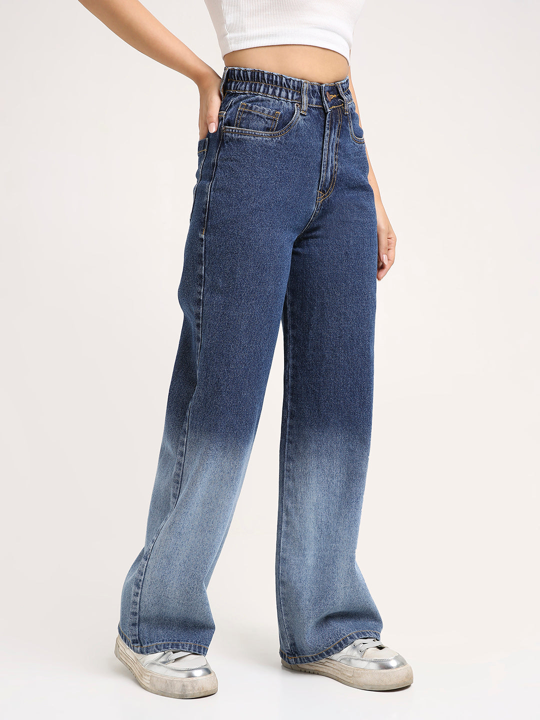 TARAMA Women Wide Leg High-Rise ombre Wash Jeans