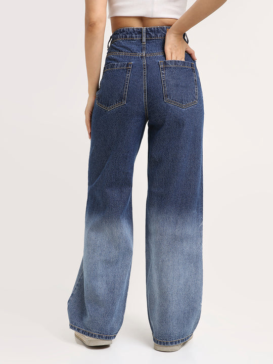 TARAMA Women Wide Leg High-Rise ombre Wash Jeans