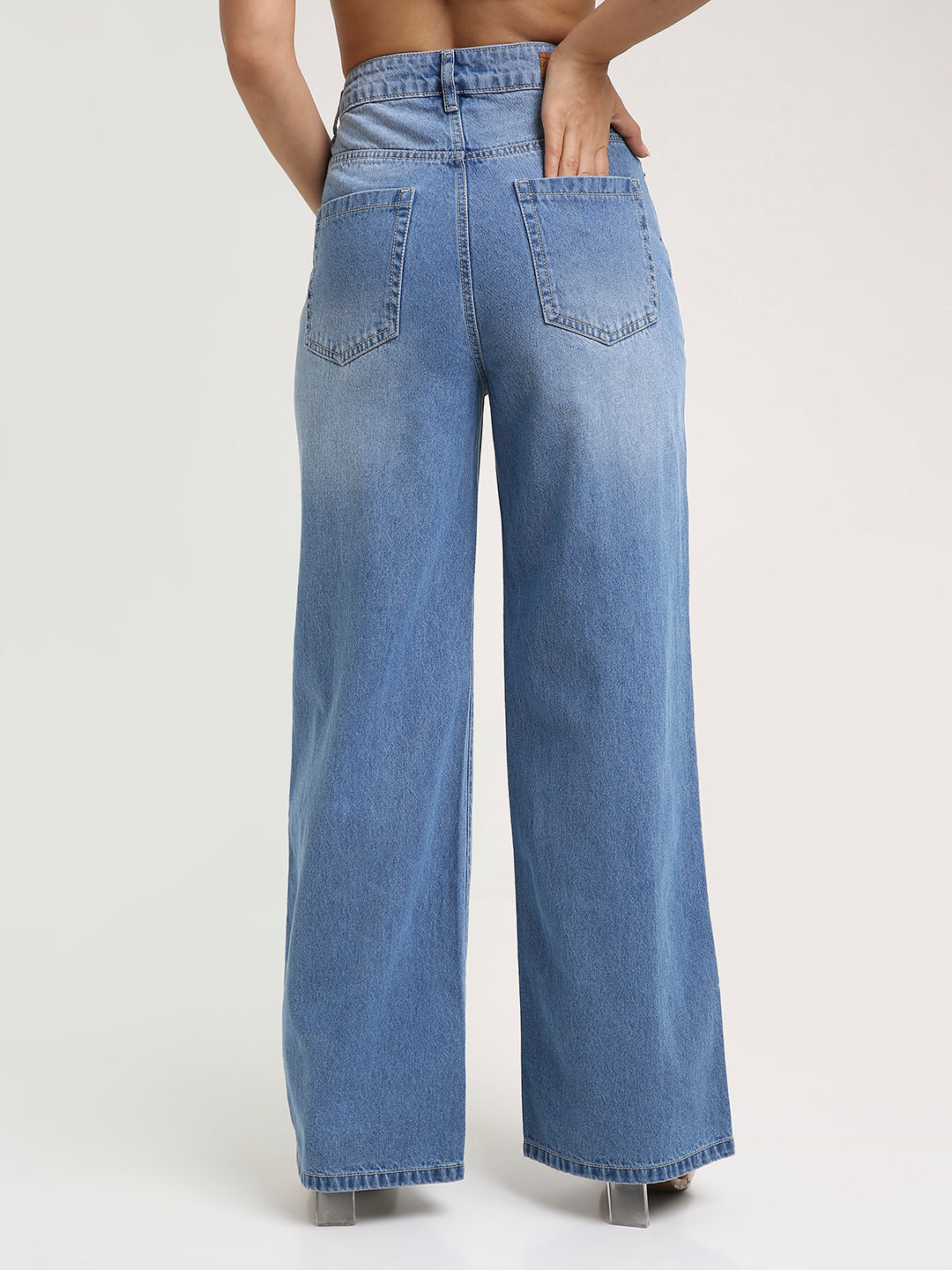 TARAMA High-Rise Floral Embroidered Wide-Leg Jeans