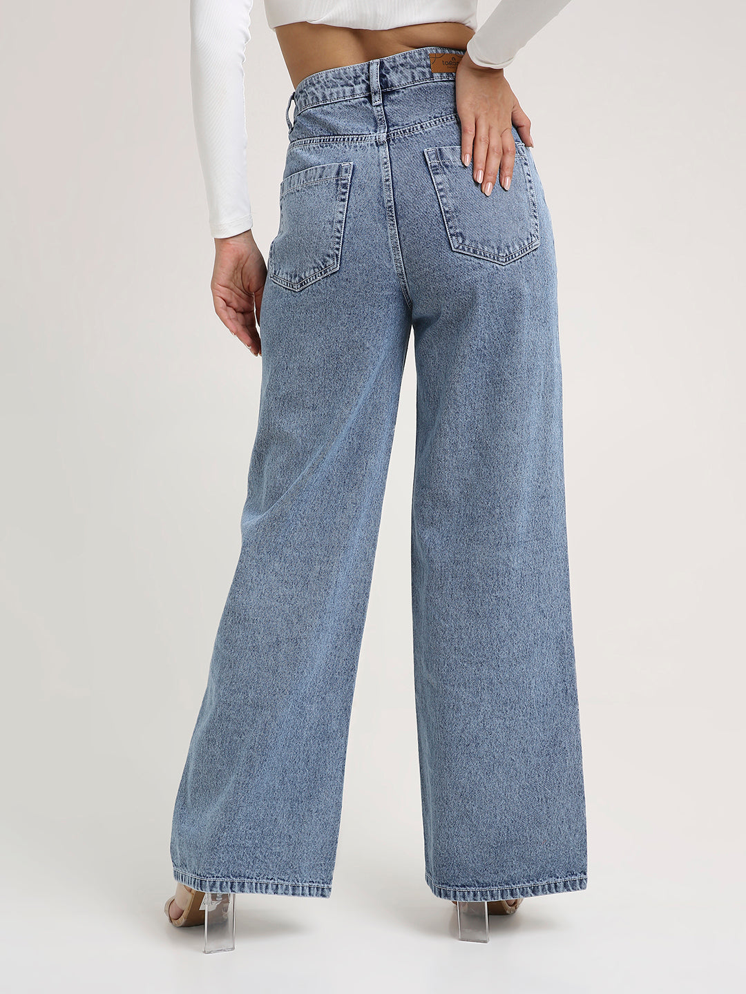 TARAMA High-Rise Paisley Embroidered Wide Leg Jeans