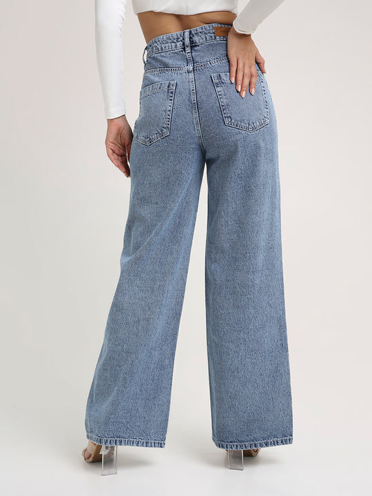 TARAMA High-Rise Paisley Embroidered Wide Leg Jeans