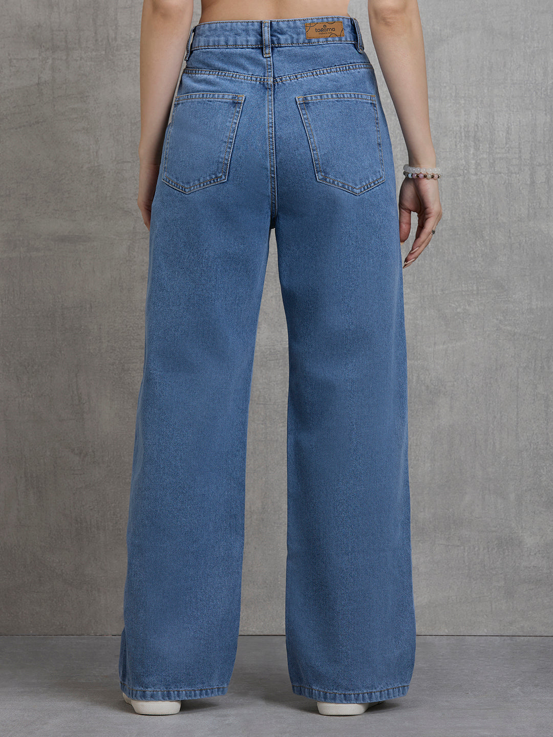 TARAMA High Rise Patch Pockets Wide Leg Jeans
