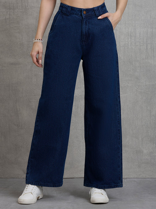 TARAMA High-Rise Dark Wash Wide-Leg Denim