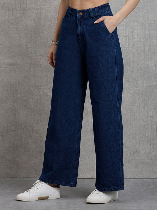TARAMA High-Rise Dark Wash Wide-Leg Denim