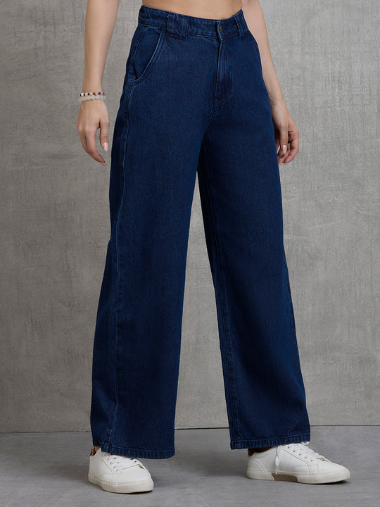 TARAMA High-Rise Dark Wash Wide-Leg Denim