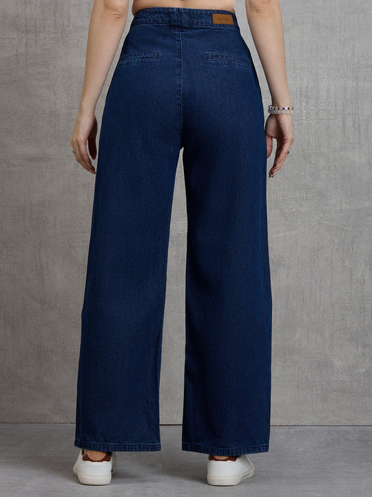 TARAMA High-Rise Dark Wash Wide-Leg Denim