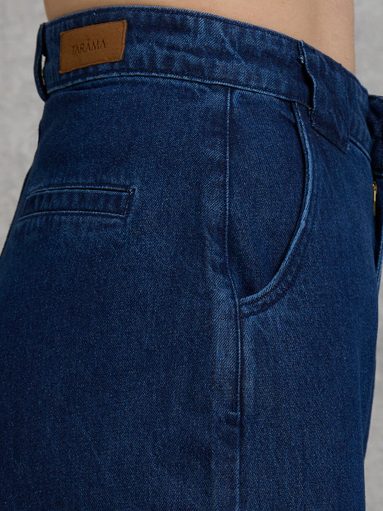 TARAMA High-Rise Dark Wash Wide-Leg Denim