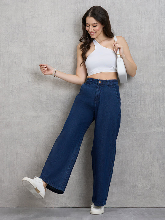 TARAMA High-Rise Dark Wash Wide-Leg Denim