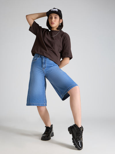 High Rise Comfort Jorts-Mid Blue