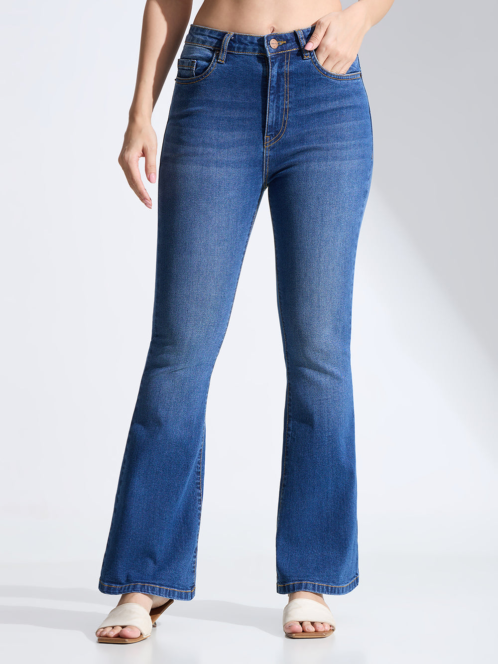 High Rise Flare Fit Jeans-Dark Blue