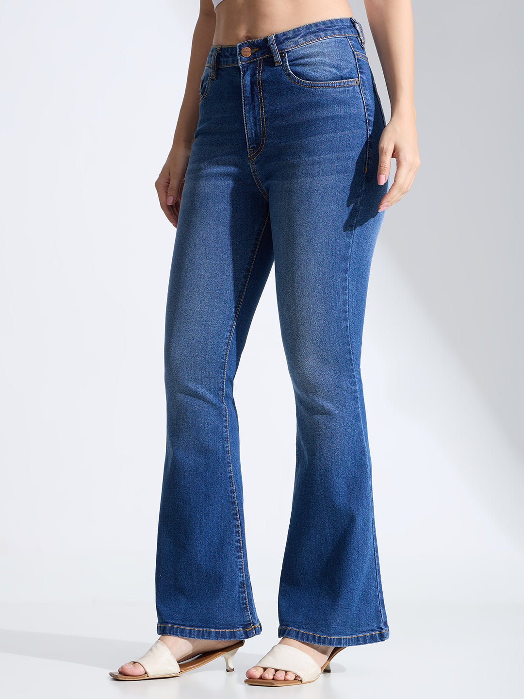 High Rise Flare Fit Jeans-Dark Blue