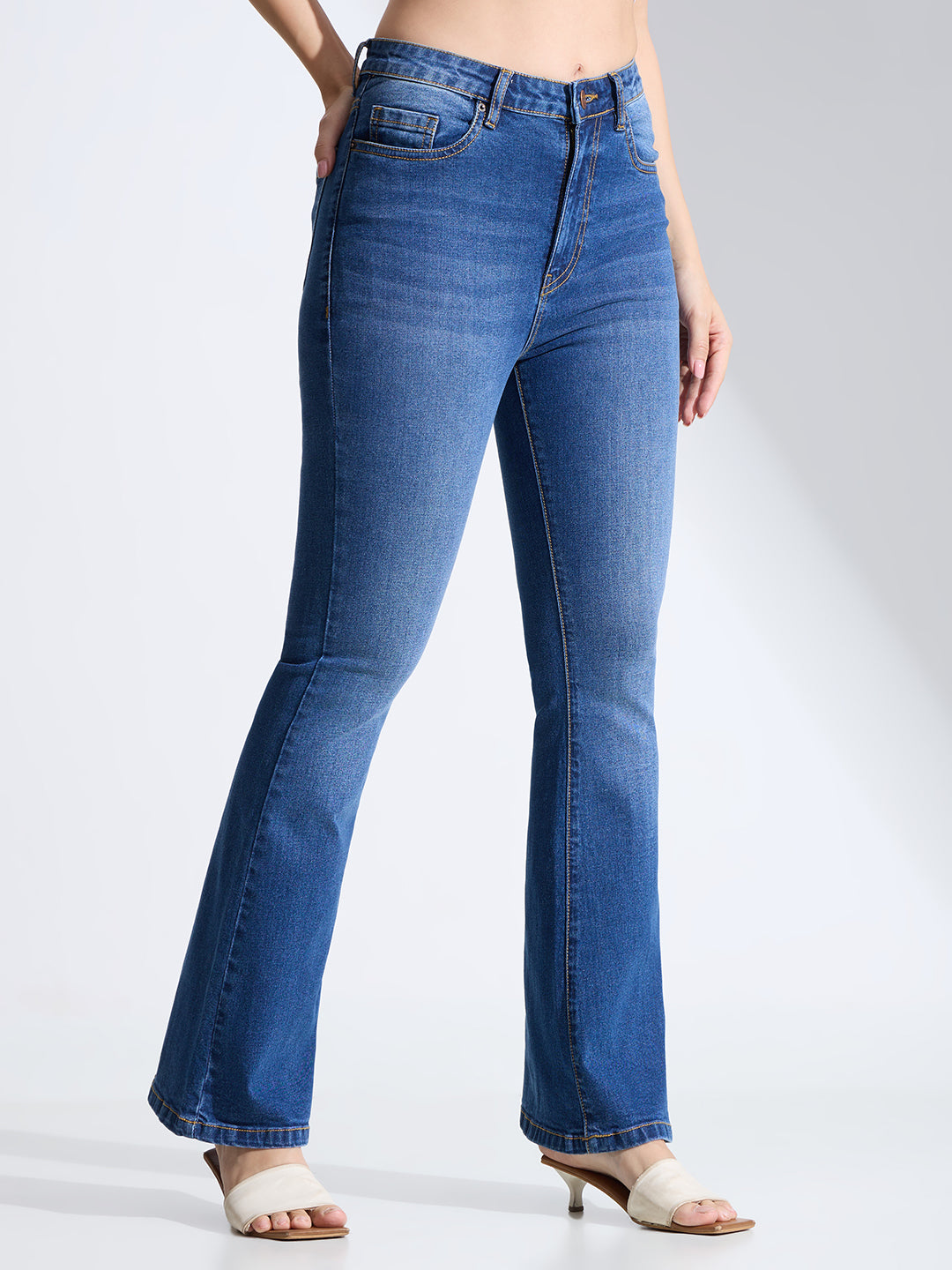 High Rise Flare Fit Jeans-Dark Blue