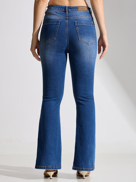 High Rise Flare Fit Jeans-Dark Blue