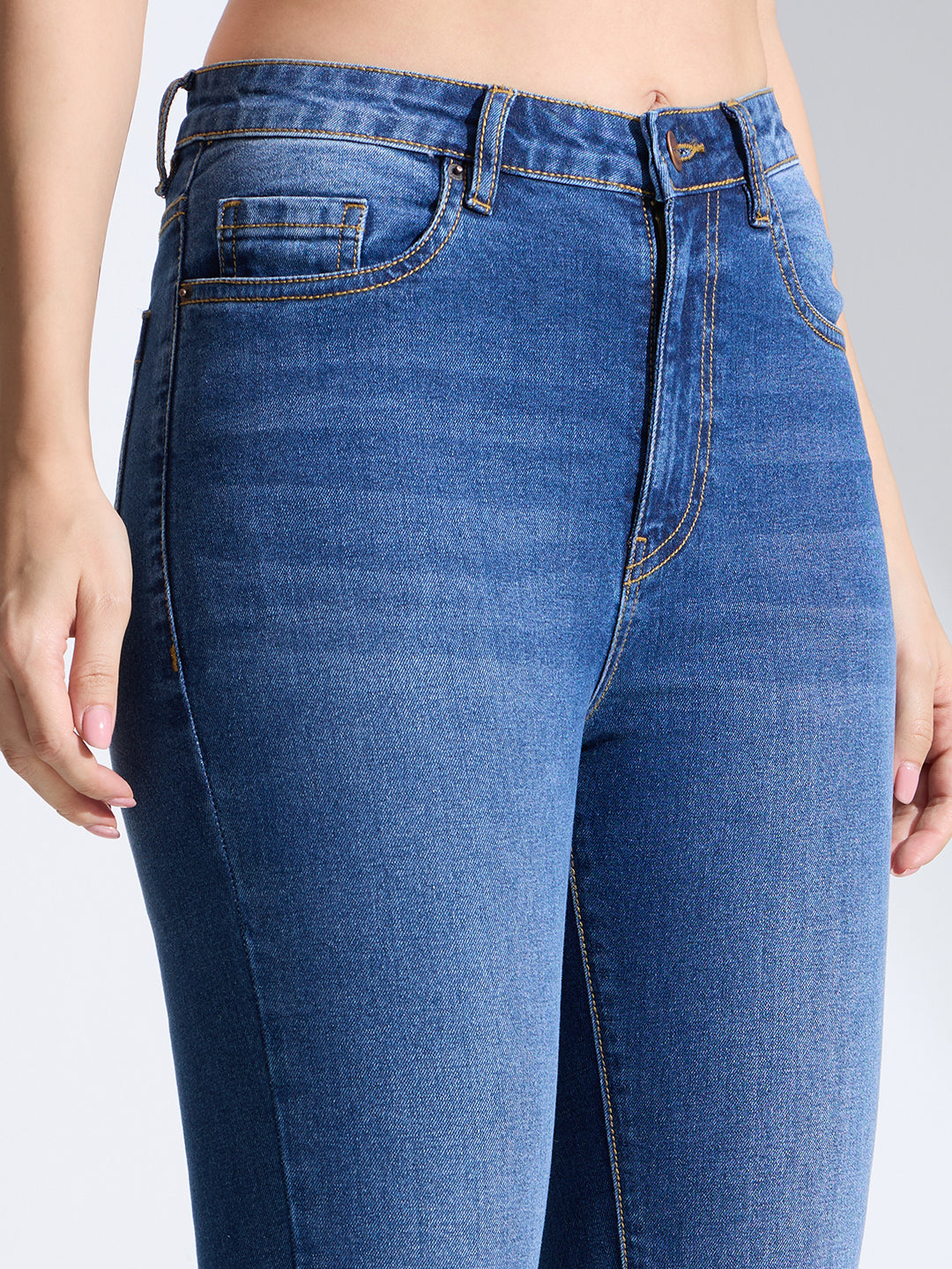 High Rise Flare Fit Jeans-Dark Blue