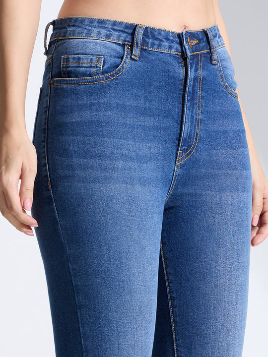 High Rise Flare Fit Jeans-Dark Blue